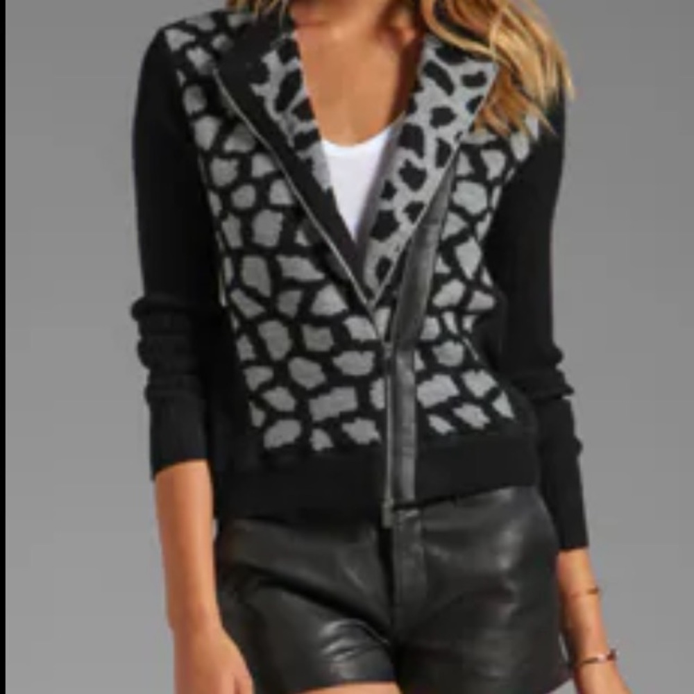 Diane Von Furstenberg Black / Granite Print Sweater Jacket